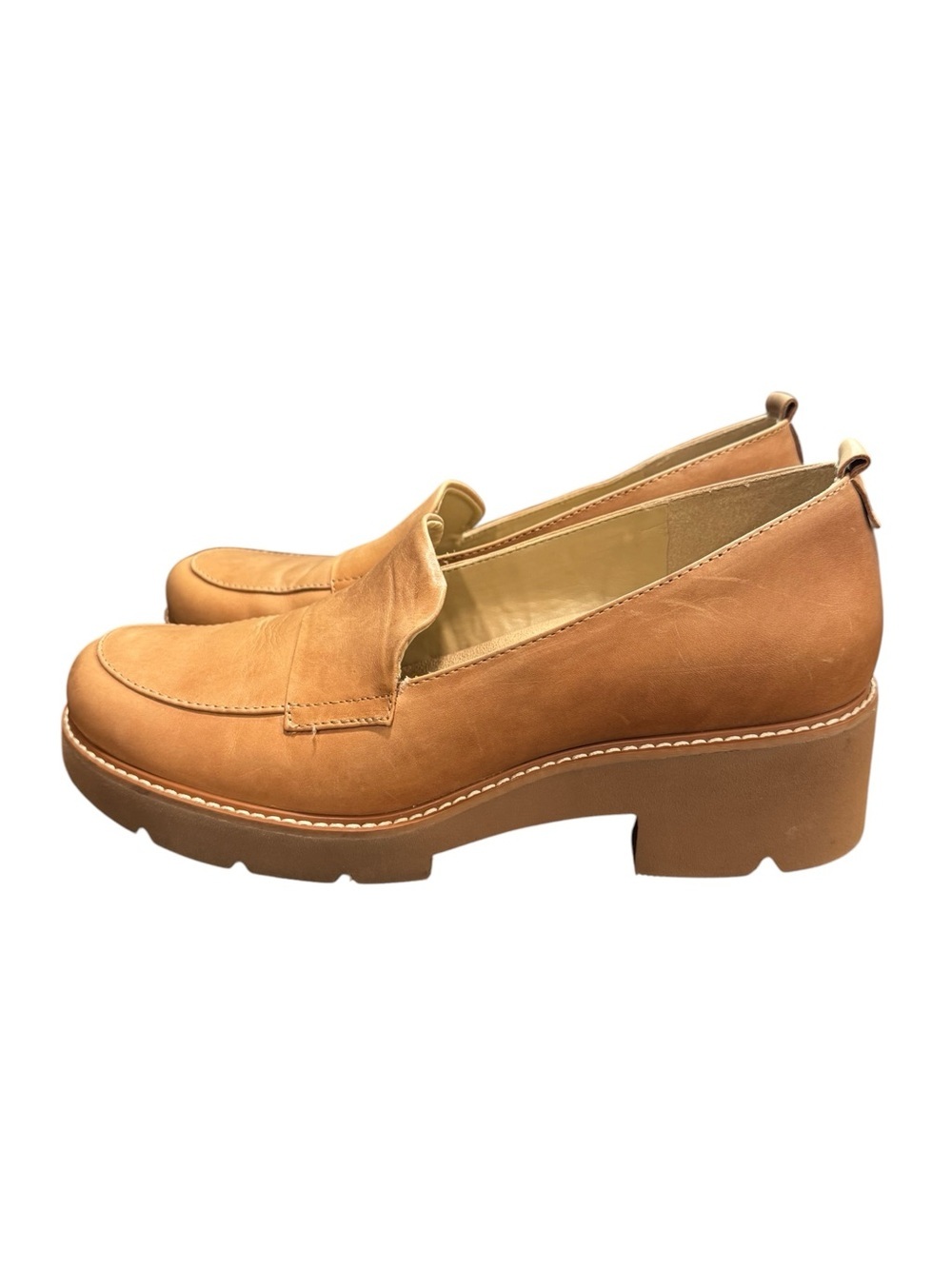 Naturalizer Women's Darry Lug Sole Heeled Loafer Toffee Brown 9.5 Leather Upper